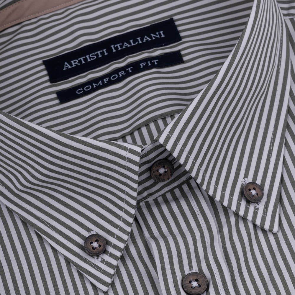 Artisti Italiani Χακί Ριγέ Πουκάμισο Button Down - AI18683